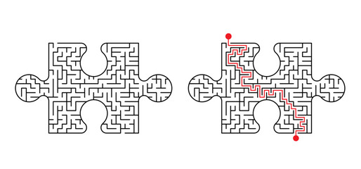 Labyrinth and jigsaw puzzle pieces, Black square maze. vector labyrinth of low or medium complexity. Black and white geometric pattern. labyrinth design icon. Maze tangled lines. Thinking game