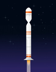 Space rocket flying in the open space vector illustration with stars on background