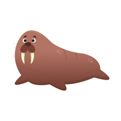 Cute cartoon walrus. Vector illustration isolated on white background