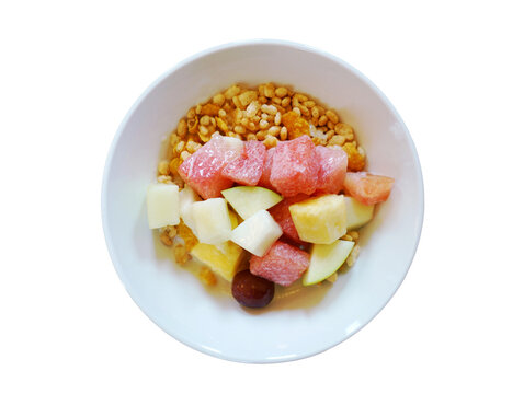 Fresh Fruits And Cereal Breakfast In A Bowl  Isolated On Transparency Photo Png File 