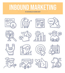 Inbound marketing. Building lasting relationship with customers by creating valuable content and experience. Doodle icons set 