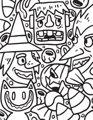 Fototapeta premium Halloween Monster Doodle coloring page