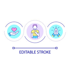 Thankfulness loop concept icon. Being grateful for charity. Showing appreciation feeling abstract idea thin line illustration. Isolated outline drawing. Editable stroke. Arial font used