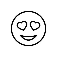 Emoticon with heart shaped eyes line icon. Smile, emoji, express emotion, feeling, reaction, send, message, messenger. Online communication concept. Vector black line icon on a white background