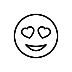 Emoticon with heart shaped eyes line icon. Smile, emoji, express emotion, feeling, reaction, send, message, messenger. Online communication concept. Vector black line icon on a white background