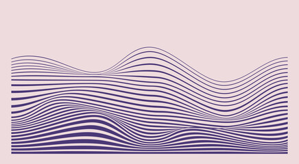 Wave of particles. Abstract background with dynamic wave. Retro wireframe shapes. 3d retrofuturistic background