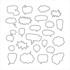 Cute hand drawn doodle vector set speech bubbles. Isolated on white background