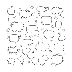 Fototapeta premium Cute hand drawn doodle vector set speech bubbles. Isolated on white background