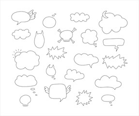 Cute hand drawn doodle vector set speech bubbles. Isolated on white background