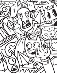 Fototapeta na wymiar Halloween Monster Doodle coloring page