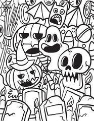 Halloween Monster Doodle coloring page