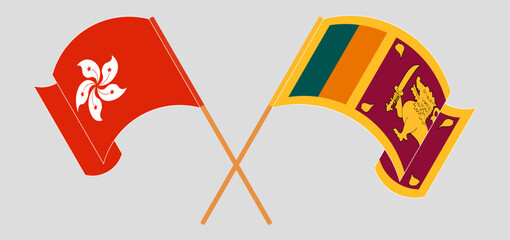 Crossed and waving flags of Hong Kong and Sri Lanka