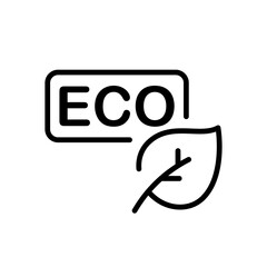 Leaf with eco text line icon. Tree leaf, plant, recycling, botany, flower, plant, save the world, laboratory, environmental friendly. Ecology concept. Vector black line icon on a white background