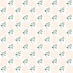 Green checkered pattern, Green Plant pattern, Cream color fabric pattern, Seamless pattern, plant and abstract element, Green aesthetic wallpaper, Pattern wallpaper, Cream color wallpaper. 