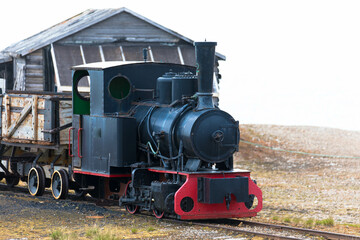 Old and derelict mining railway in Ny-Alesund, Spitsbergen, Kongsfjord, Svalbard, Norway. Close up.