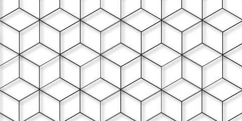Abstract background with hexagons and geometric pattern in honeycombs design in illustration . Modern and seamless pattern in design with hexagonal molecular structures in technology background . 