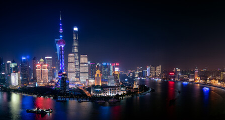 Fototapeta na wymiar Nightscape of Lujiazui skyline from the Bund, Shanghai, China.