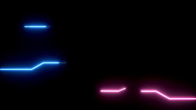 4k animated blue and violet neon light stipes moved from sides on a blured reflected wall