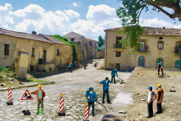 Team at work for an road maintenance