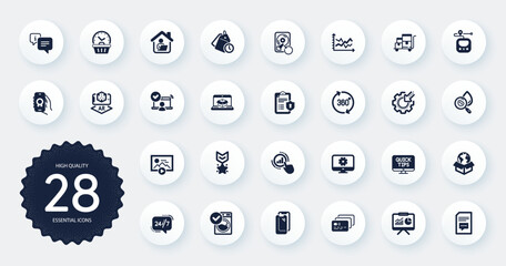 Set of Technology icons, such as 24h service, Augmented reality and Card flat icons. Metro, Web tutorials, Graph chart web elements. Last minute, Recovery hdd, Online delivery signs. Vector