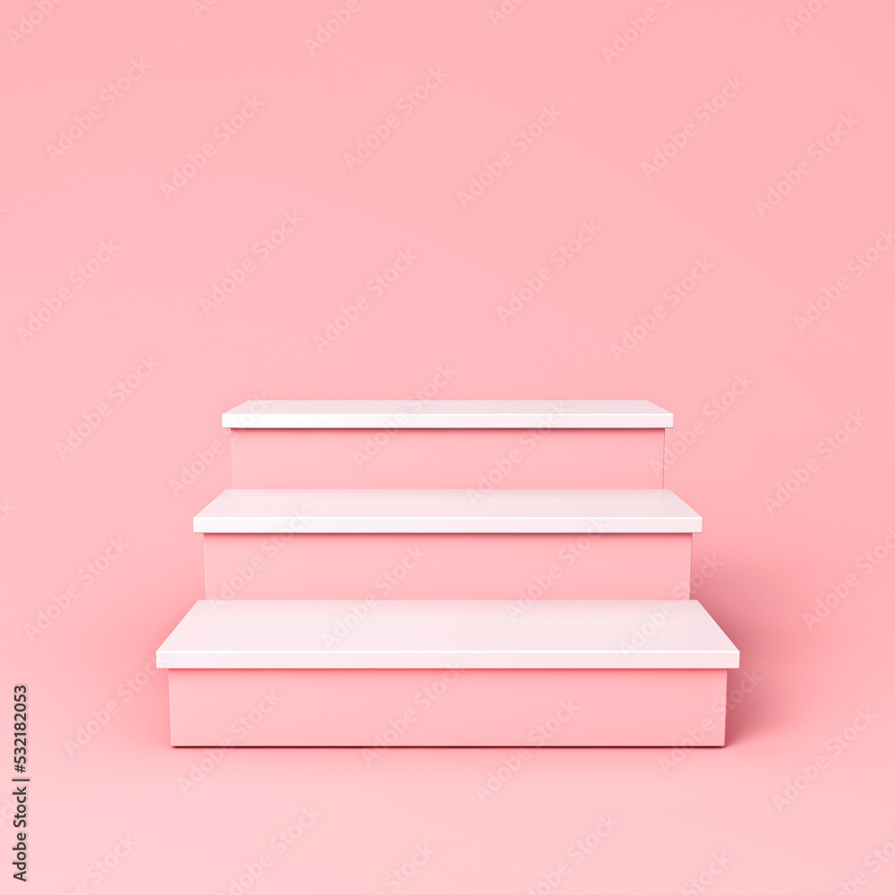 Poster pink product display stairs shelves isolated on pink pastel color background with shadow minimal con