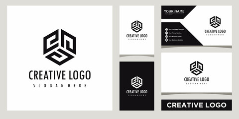 initials triple E letter with polygonal shape logo design template with business card design