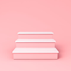 Pink product display stairs shelves isolated on pink pastel color background with shadow minimal conceptual 3D rendering