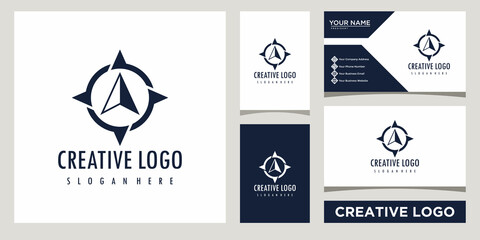 north compass icon logo design template with business card design
