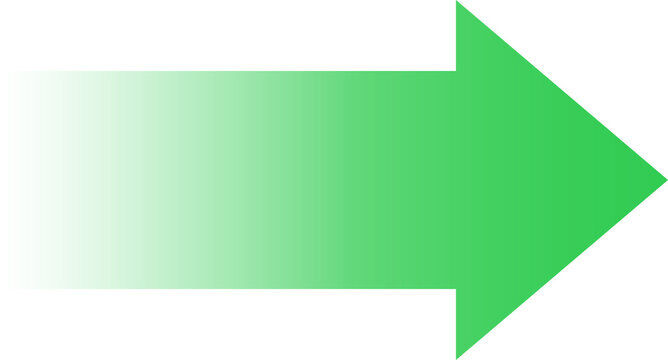 Green gradient arrow shape. Symbol for rising profit, income. Isolated png illustration, transparent background. Asset for overlay, montage, collage or presentation. Business concept.