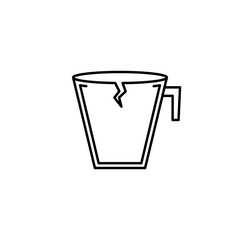 cracked cup glass icon on white background. simple, line, silhouette and clean style. black and white. suitable for symbol, sign, icon or logo