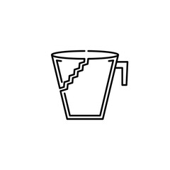 broken cup glass icon on white background. simple, line, silhouette and clean style. black and white. suitable for symbol, sign, icon or logo