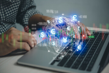 Global rate currency exchange, finance trade price, financial transfer technology, online business...
