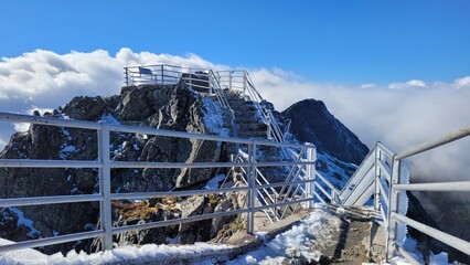 Terrace on the top of Lomnicky Stit in High Tatras, Tatra mountains, Slovakia