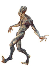 3D Rendering Blue Alien on White