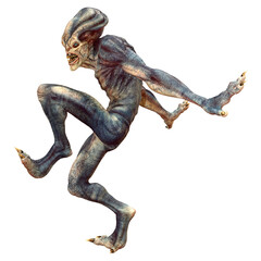 3D Rendering Blue Alien on White