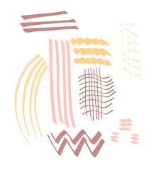 Hand-drawn trendy abstract lines. Pleasant pastel shades of decorative elements.