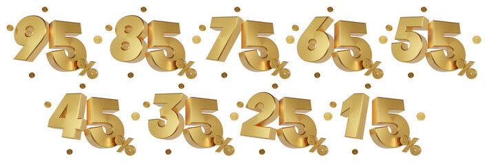 3d number Percentage collection with gold color