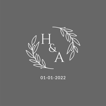 Initial letter HA monogram wedding logo with creative leaves decoration