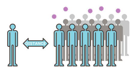 Stay away from crowded places to prevent coronavirus infection [vector illustration icon].