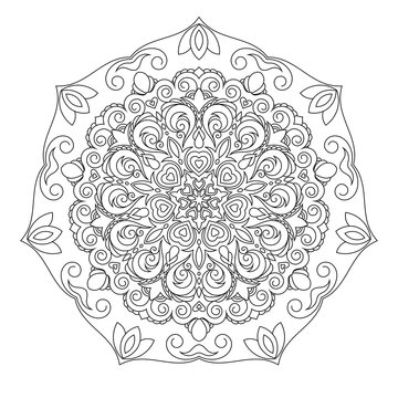 Zentangle inspired zen doodle illustration with tribal boho chic ornaments. Mandala background. Oriental ornamental illustration.