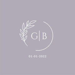 Initial monogram GB wedding logo with decorative floral frame - obrazy, fototapety, plakaty