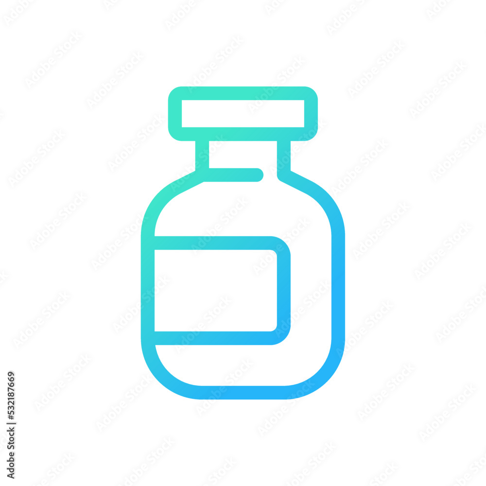 Poster medication bottle pixel perfect gradient linear ui icon. drug package. liquid remedy and solid table