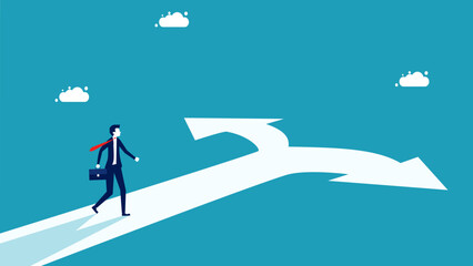 Making business decisions and choosing a career path. Businessmen decide on the path. vector illustration