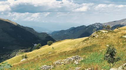 Fototapeta na wymiar beautiful views of the mountains of Limone Piemonte, in the Piedmontese maritime alps, during a trekking in August of the summer of 2022