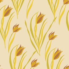 Vector tulip silhouette floral seamless pattern. Botanical branch fashion print.