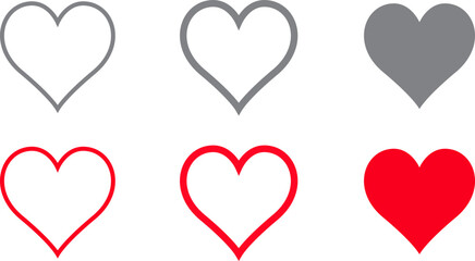 Heart symbol vector set. Love icons isolated on white background. Collection of flat heart symbol for love symbol, icon shape, greeting card and Valentine's day. Vector illustration, graphic design