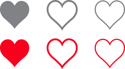 Heart symbol vector set. Love icons isolated on white background. Collection of flat heart symbol for love symbol, icon shape, greeting card and Valentine's day. Vector illustration, graphic design