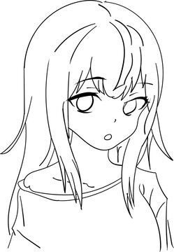 Anime girl drawing. sketch of manga girl hot anime girl lineart drawing  Stock Vector