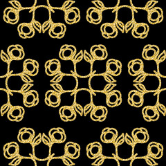 Sparkling seamless background with golden black organic shape leaves, shimmer radiant background for design