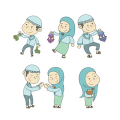 Ramadan Kareem cute characters hand drawn cartoon collection